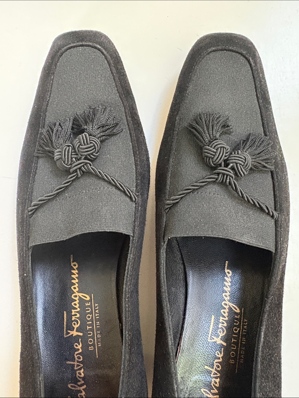 Suede Salvatore Ferragamo Black Tassel Slip-On Loafers, size 8 B - Picture 9 of 9